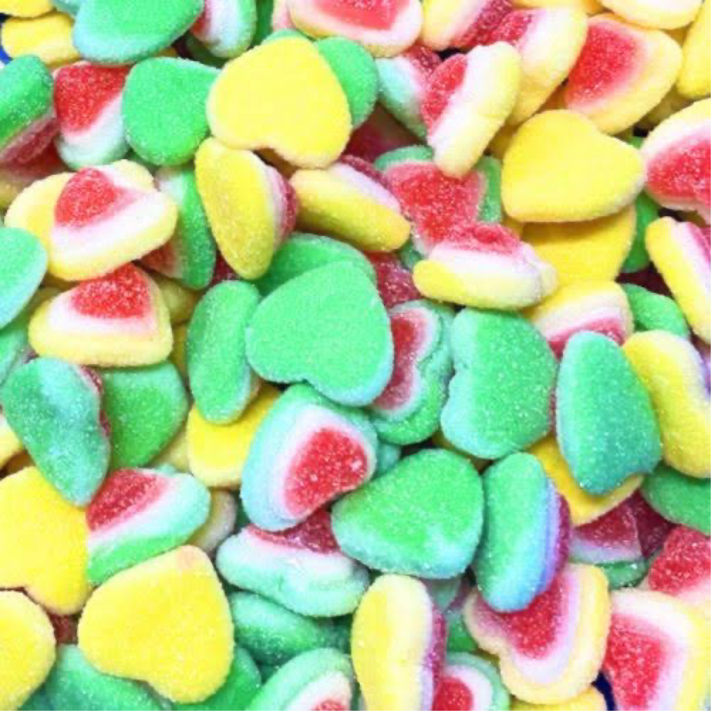 colorful sour heart-shaped gummy candies