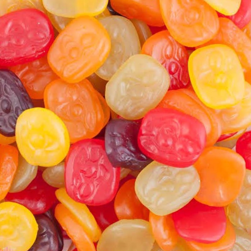 A variety of colorful fruit-flavored gummy candies.